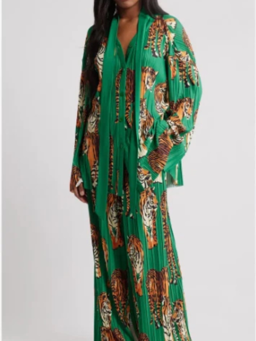 Dressed in Lala Green Pleated Tiger Print Pants / Top Set - size Extra Large NWT
